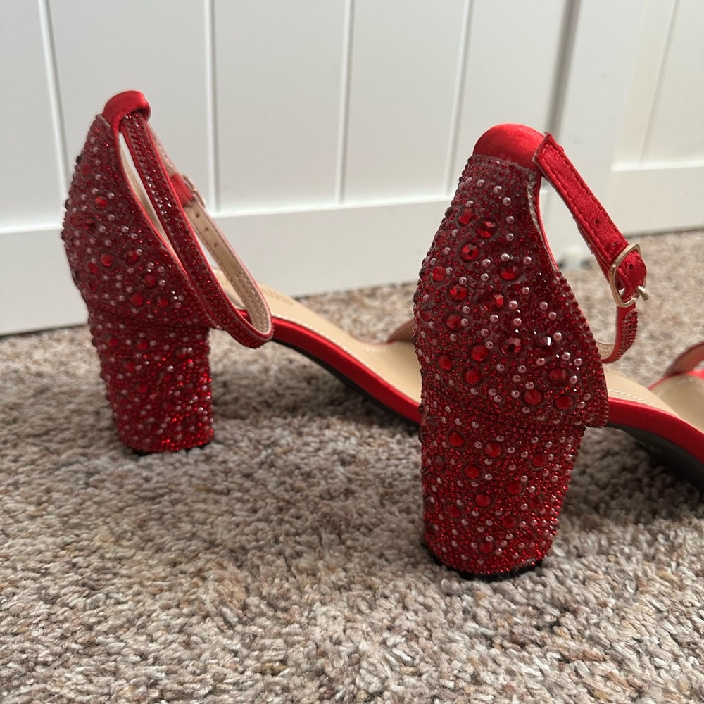 Dream Pairs Red Rhinestone Heels Ankle Strap Block Heel Sandals Ruby Size 8 - Picture 6 of 11